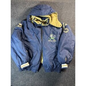 Vintage Notre Dame Fighting Irish Reversible Jacket‎ Blue Gold XL Hooded 90s